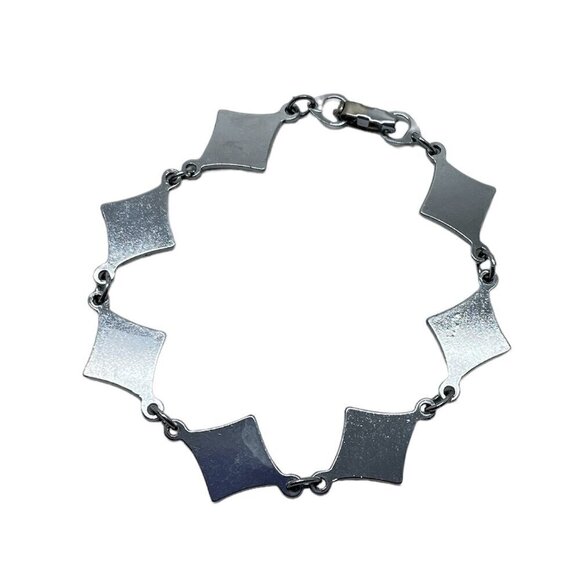 Silver Tone Metal and Blue Swirls Bracelet Lightweight Jointed Bracelet - Picture 3 of 7